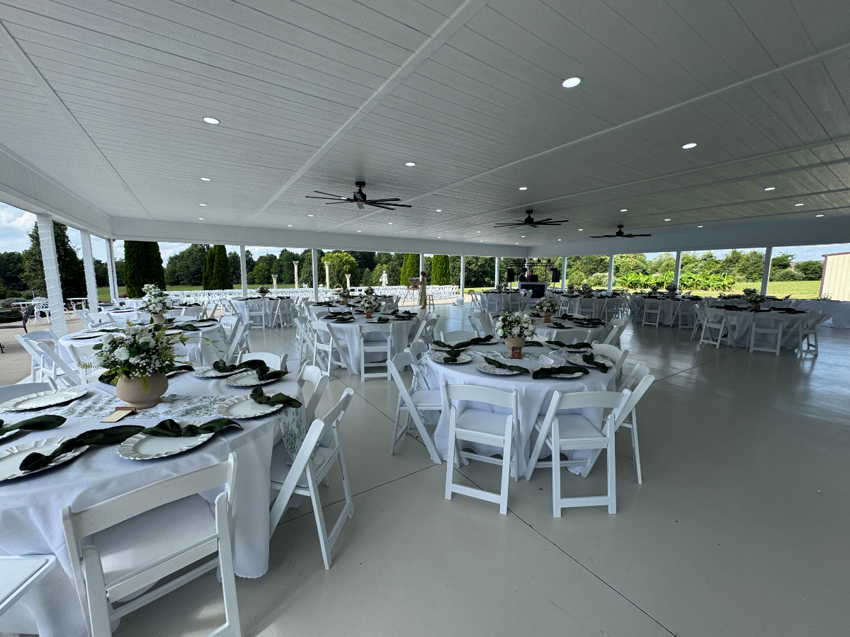 Elegant pavilion dining area at Crume Haven Winery